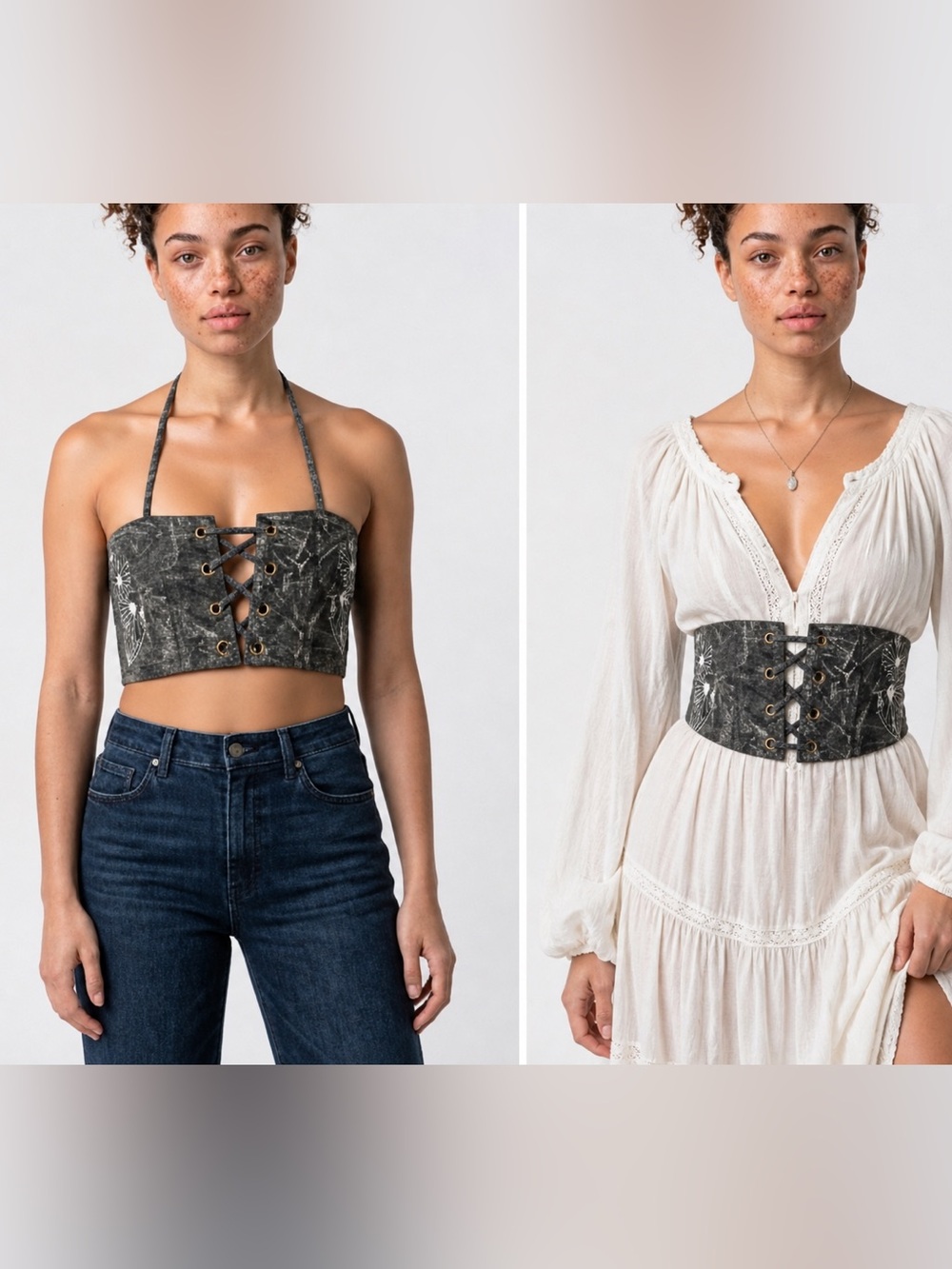 Earthbound Halter Top S/M Boho Lace Up Crop or Waist Belt